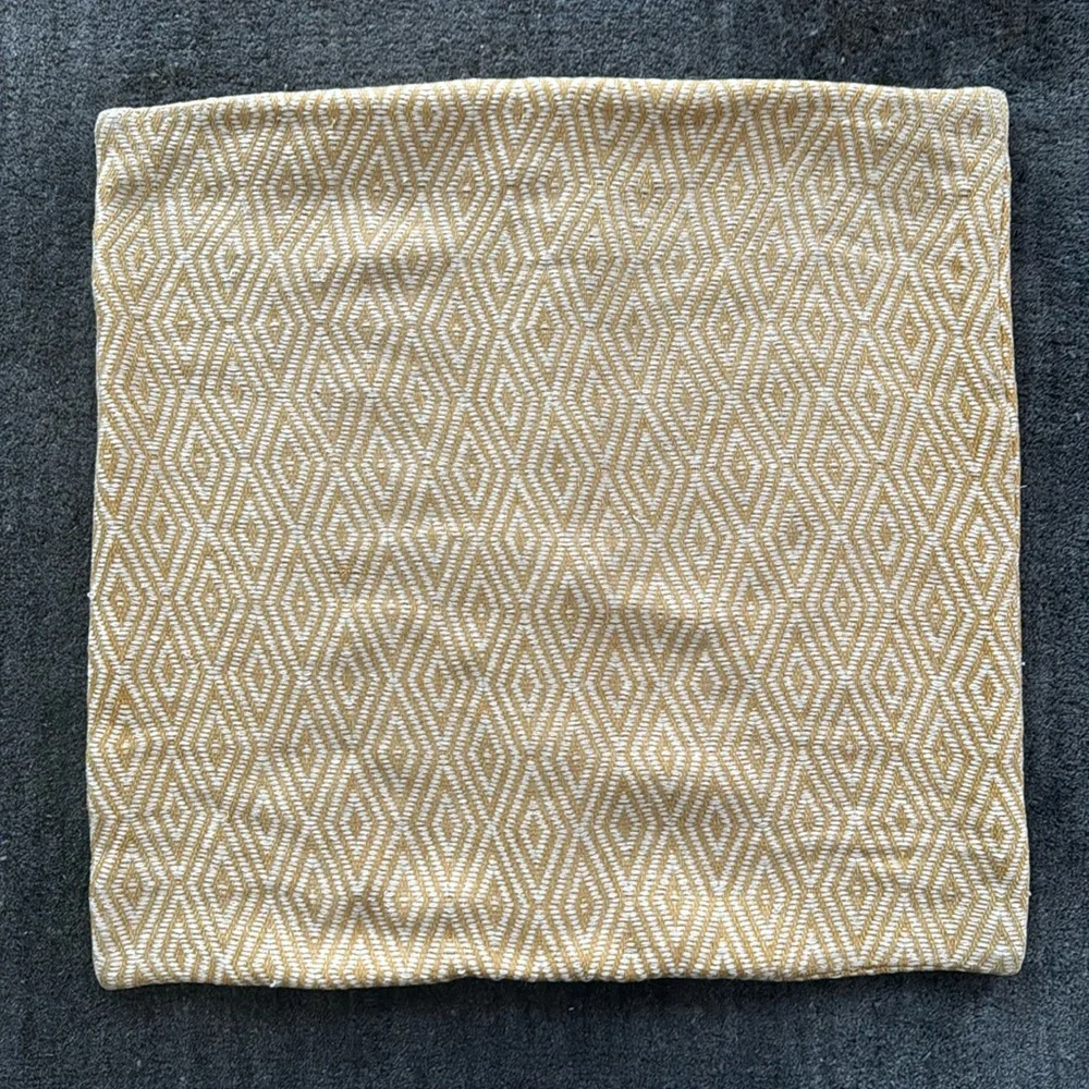 West Elm Diamond Silk Knit Gold Yellow Ivory White Throw Pillow Cover Accent 20”